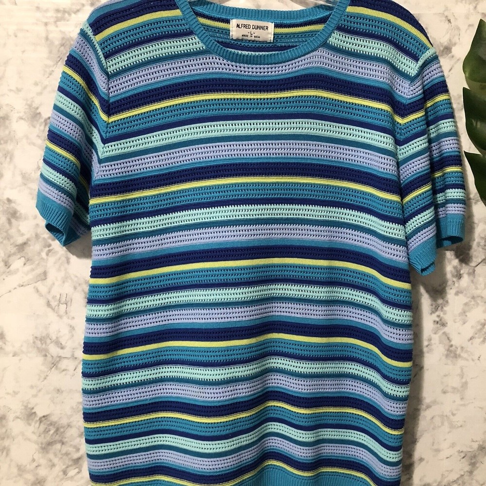 Alfred Dunner Sweater Womens Size Large Short Sleeve Stripe Cable Knit Top